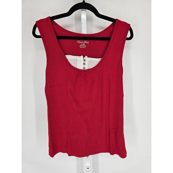 Vintage Y2K Faded Glory Womens Sz 1X Tank Top Red Ribbed Faux Layered - Picture 1 of 3